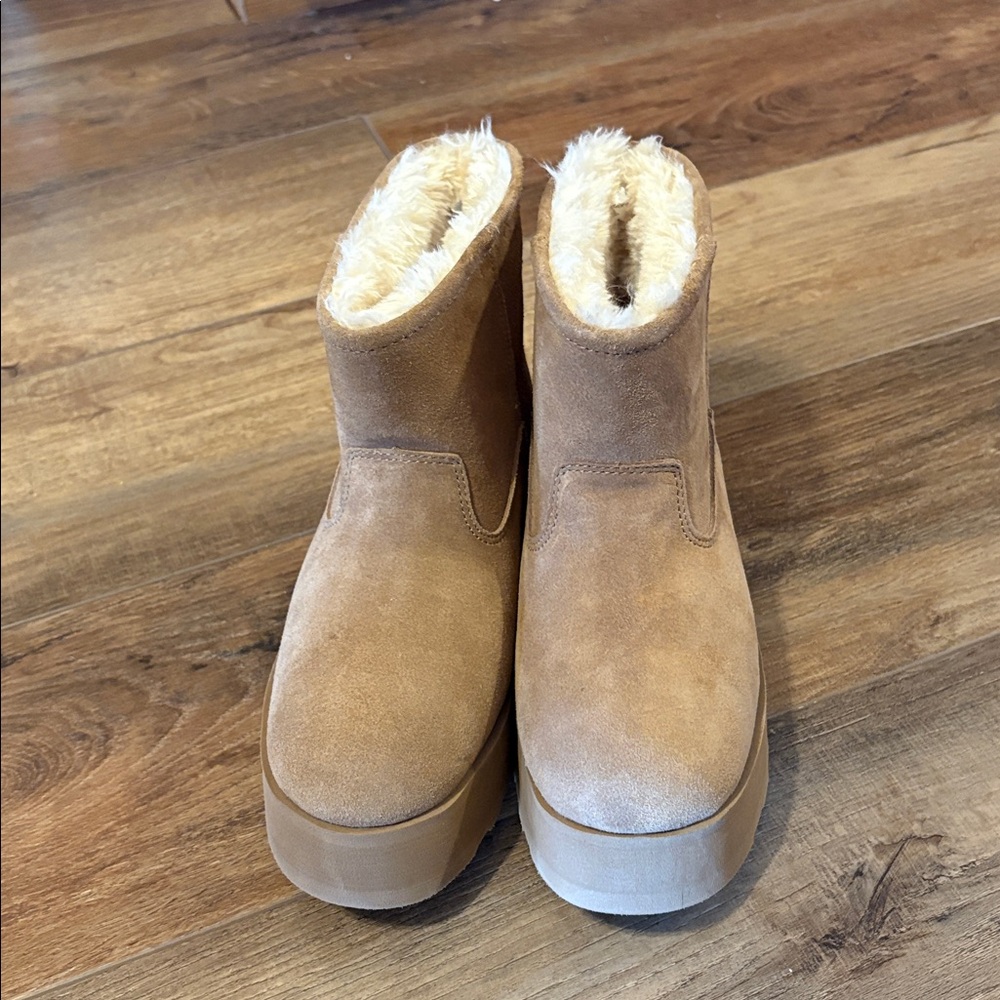 Tan Suede Platform Boots with Faux Fur Lining